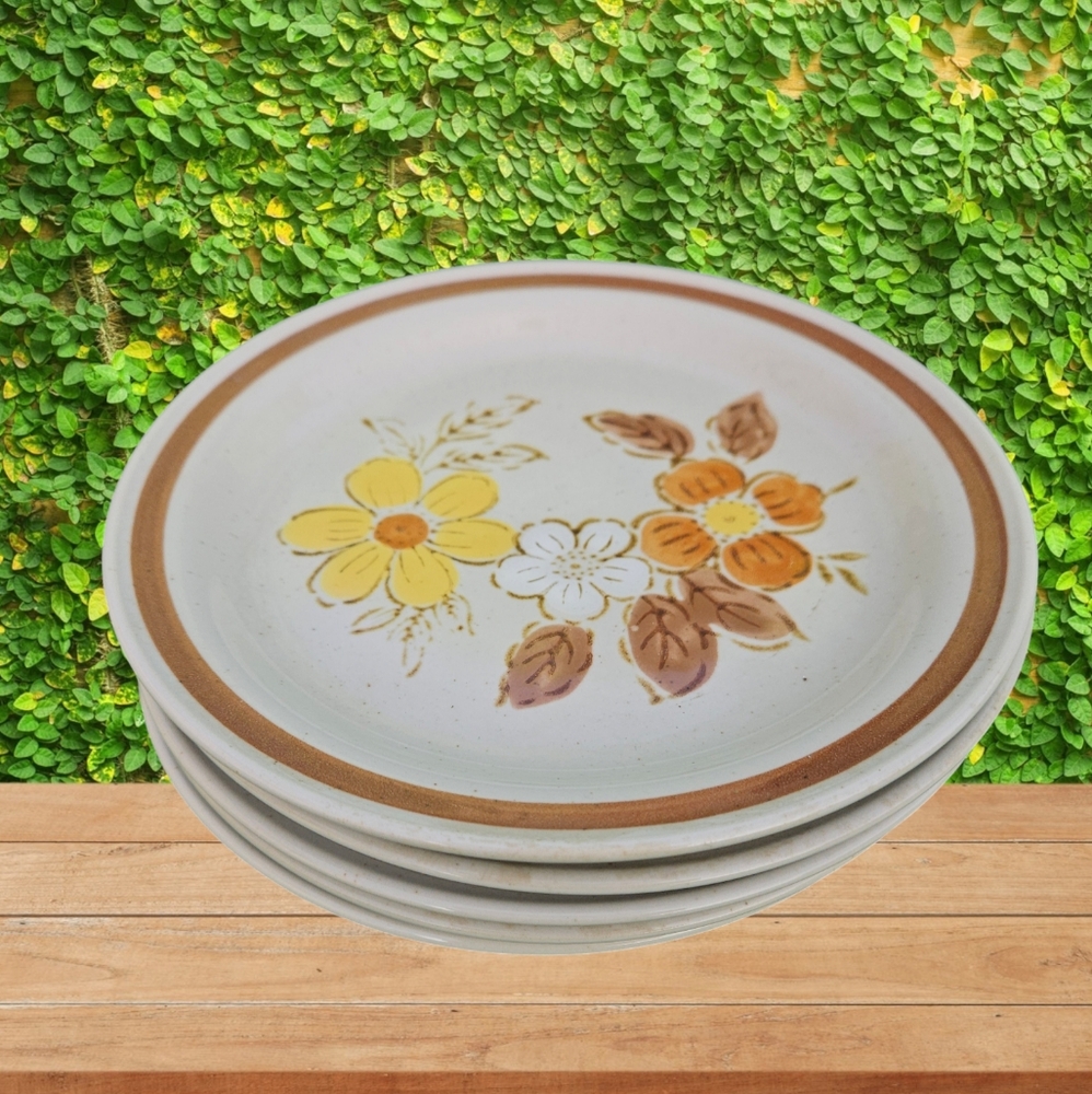 Vintage Retro 70s Salad Dessert 7.5" Plates Wild Wood Stoneware Set 5